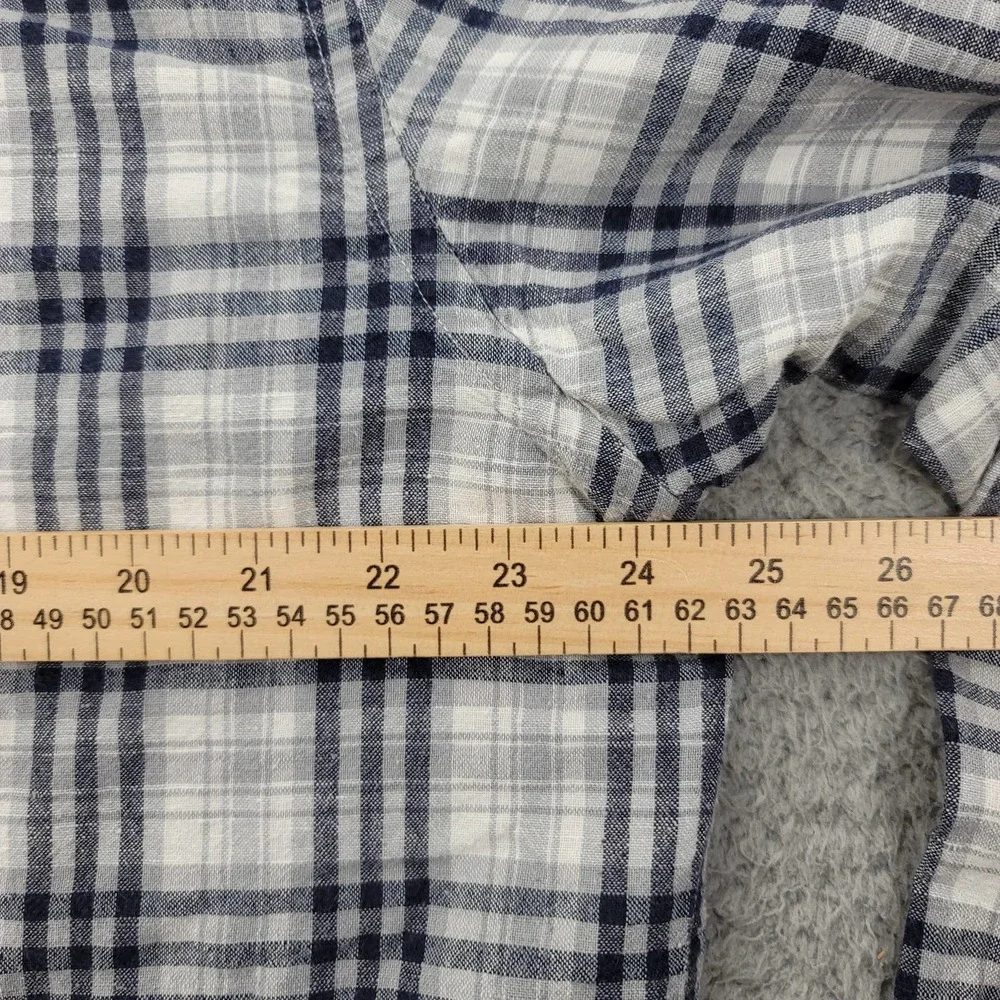 Banana‎ Republic Shirt Mens XL White Blue Plaid Linen Button Up Long Sleeve